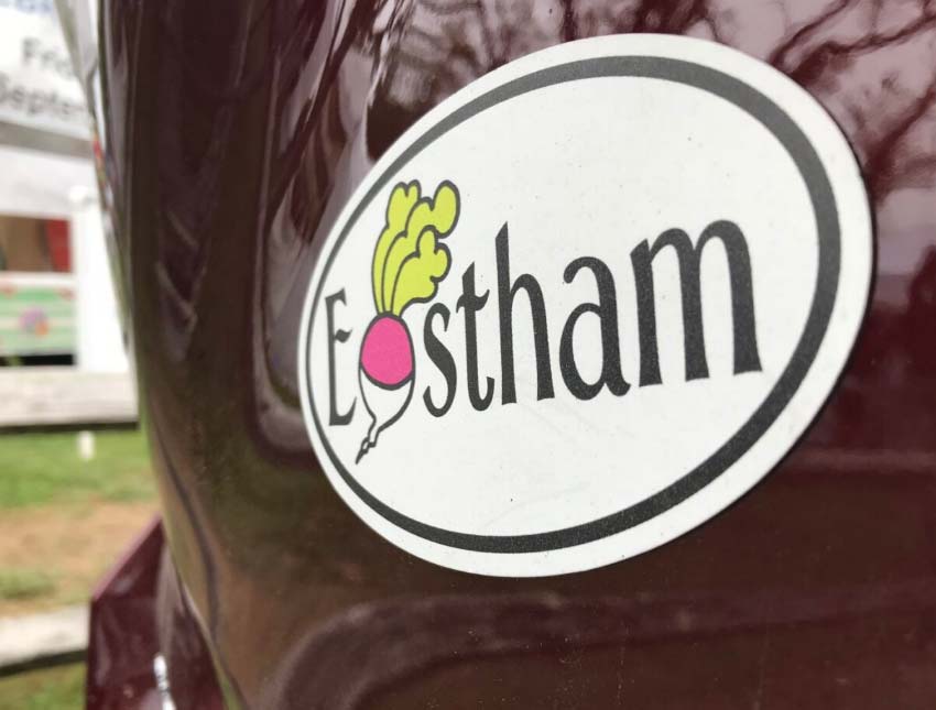 Eastham Turnip Bumper Sticker on maroon car